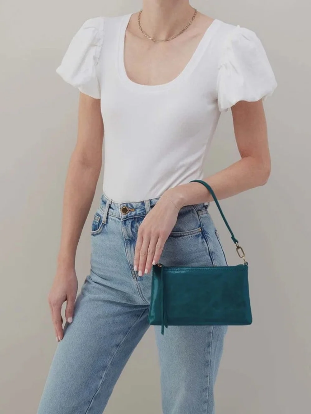 HOBO Teal Leather Wristlet Clutch